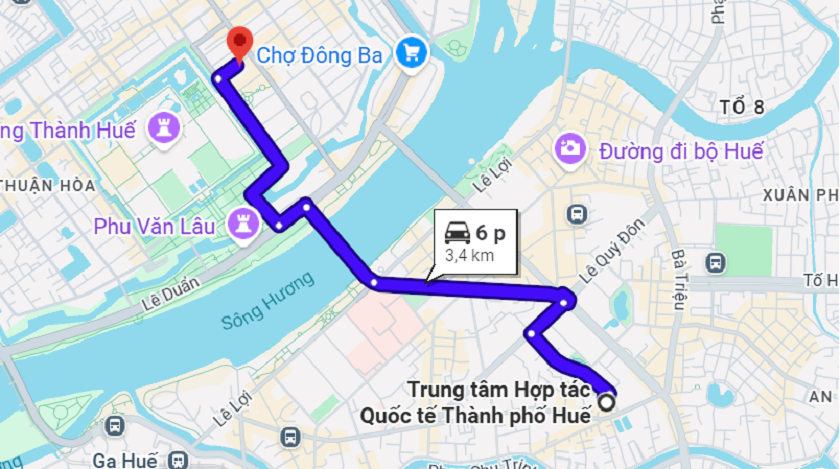 Trung tâm thành phố Huế đến Không Gian Văn Hóa Lục Bộ 